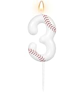 AKURIEEY White Baseball Birthday Number 3 Candles Sports Theme Party Decorations Cake Topper Cupc...