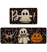 Artoid Mode Black Cats Boo Halloween Kitchen Mats Set of 2-17x29+17x47 | Bats Jack-O'-Lantern Pum...