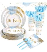 175 Pcs Baby Boy Shower Plates,Dusty Blue Baby Shower Decorations Includes Baby Shower Plates Nap...