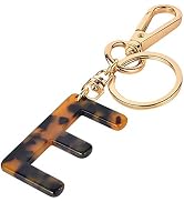 Junyuerly Letter Key Chains Accessories for Women and Girls, Gold Initial Key Ring Acetate Leopar...