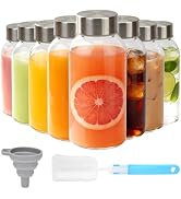 Sursip 8 oz Glass Bottles with Stainless Steel Lids (Set of 8) - Reusable Small Clear Jars for Ju...