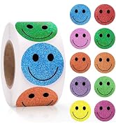 Smiley Face Stickers - 500PCS Shiny Glitter Fun Roll for Kids, Teachers & Students - Perfect for ...