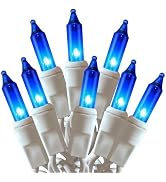 HISHINY Christmas Lights 100 Count Blue Christmas Tree String Lights with White Wire for Outdoor ...