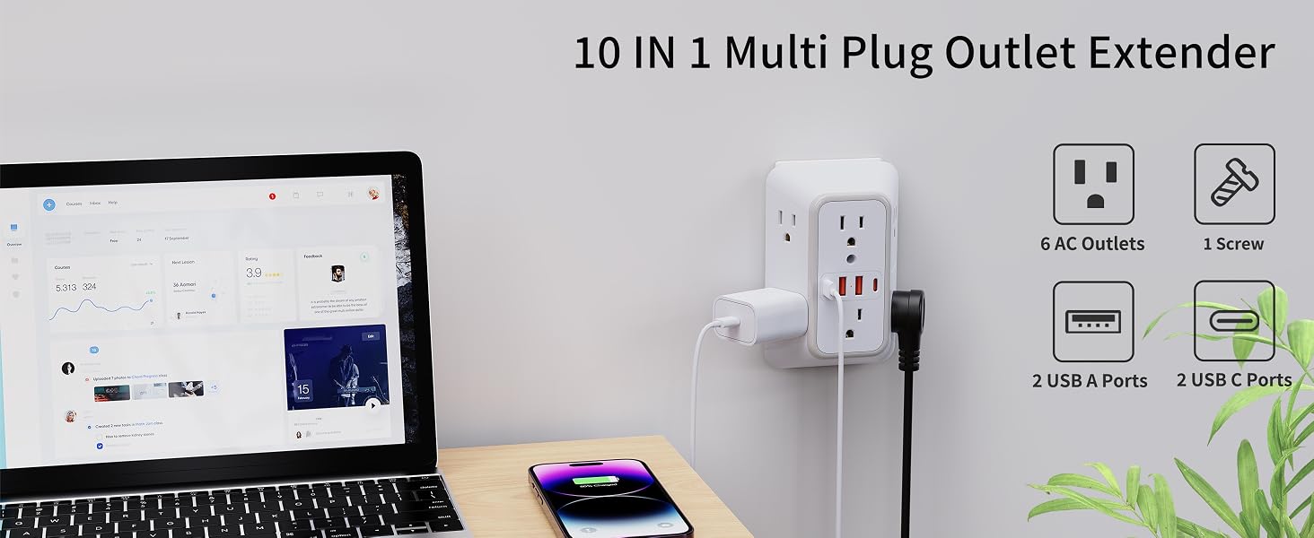 outlet extender,power strip,surge protector,multiple outlet wall plug