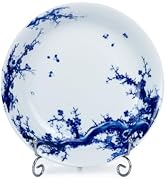 KAMMAK Decorative Plates for Display, White and Blue Ceramic Plate Decor with Stand, Handmade Art...