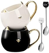 SOUJOY 2 Pack Cat Coffee Mug, 14 Oz Ceramic Cute Tea Milk Cup with Spoons for Women Girl Cat Love...