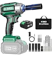 KIMO Impact Wrench 1/2 Cordless, 550N.m (410ft-lbs), 4000RPM, 9-Piece Drill & Driver Set, 4 Socke...