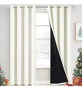 Yakamok 100% Cream Blackout Curtains for Bedroom, Light Blocking Thermal Insulated Noise Reducing...