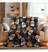 Horaldaily Halloween Flannel Blanket Throw, Jack-O-Lantern Ghost Cat Dots Soft Fuzzy Plush Cozy F...