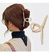 Pearl Hair Claw, Strong Hold Hair Jaw Clips,Nonslip Threaded Gold Claw Clips for Thick Hair Stron...