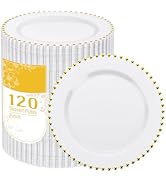 LIYH 120 Pcs Party Plates Dessert Plates - 7 Inch White Plastic Plate Disposable Heavy Duty White...