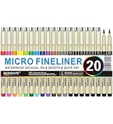 Muchcute Micro Fineliner Drawing Art Pens: 20 Set (12 Colors & 8 Black) Extra Fine Line Waterproo...
