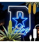 Texas Star Neon Sign, Blue and White LED Wall Decor, 16.5x12.8 Inch, USB Powered, Football Accent...