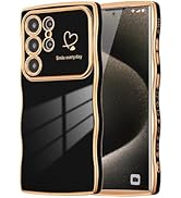 DEFBSC Case for Samsung Galaxy S25 Ultra Case, Curly Wave Shape Plating Frame Cute Love Heart Cov...