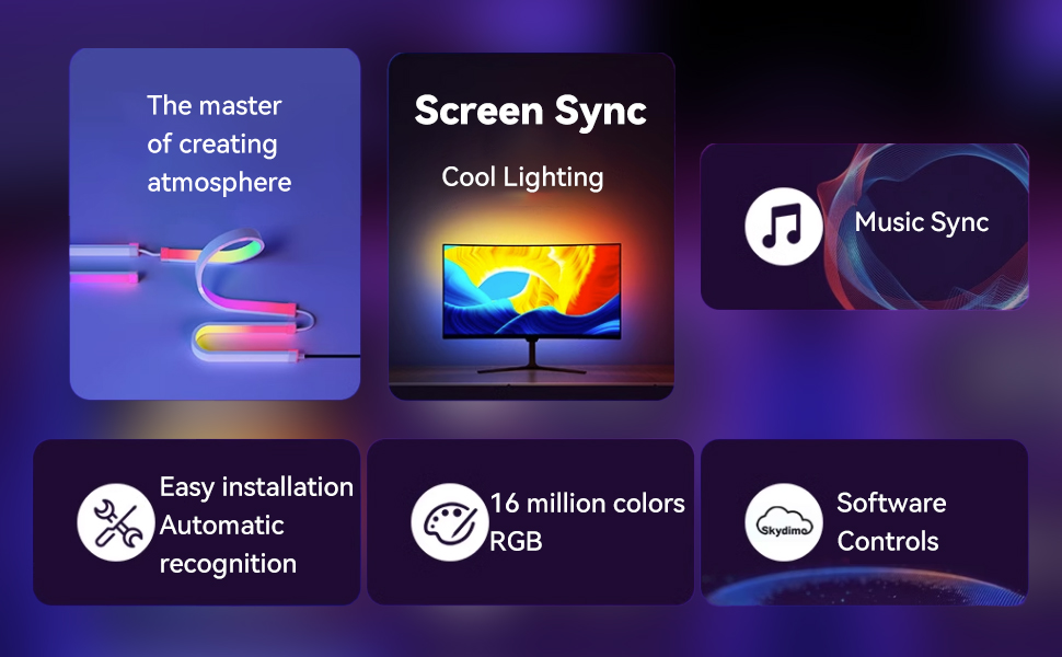 G100 is the master of creating atmosphere.G100 has 5 features: screen sync, music sync, etc