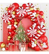 Christmas Balloon Garland Kit 142Pcs with Candy Cane Crutch Windmill Merry Christmas Foil Balloon...