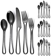 A · HOUSEWARE Hanging Black Silverware Set Hollow Handle 20-Piece Stainless Steel Flatware Cutler...