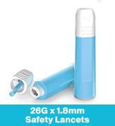 GLUCO-CARE Safety Lancets, Contact-Activated, 26Gx 1.8mm, Pre-Loaded, Sterile, Box of 100