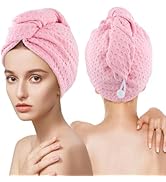 MaopaoBeauty Microfiber Hair Towel - Waffle Drying Hair Wrap (2 Packs, 10.6x27.5inch, Pink)