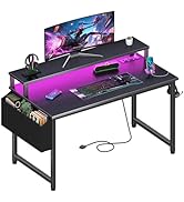 Lufeiya Gaming Desk with Power Outlets and LED Lights, 40 Inch Gamer Desk Table with Charging Sta...