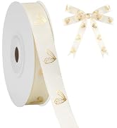 KINGLAKE Valentine's Day Ribbon Ivory - 1/2'' x 20 Yds Ivory Heart Satin Ribbon for Gift Wrapping...