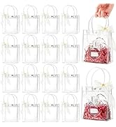 Ohuimrt 50 PCS Clear Gift Bags with Handles, Reusable Plastic Gift Wrap Bags with Ribbon Transpar...