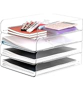 LALOBLUE Stackable Letter Tray Desk Organizer, Set of 4 Clear PET Paper & File Organizers, Docume...
