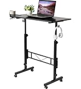 SIDUCAL Standing Desk Adjustable Height, Small Mobile Table with Wheels, Rolling Desk for Standin...