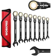 WORKPRO Ratcheting Combination Wrench Set, 8-piece Flex-Head Anti-Slip Set SAE 5/16-3/4 inch, 72-...