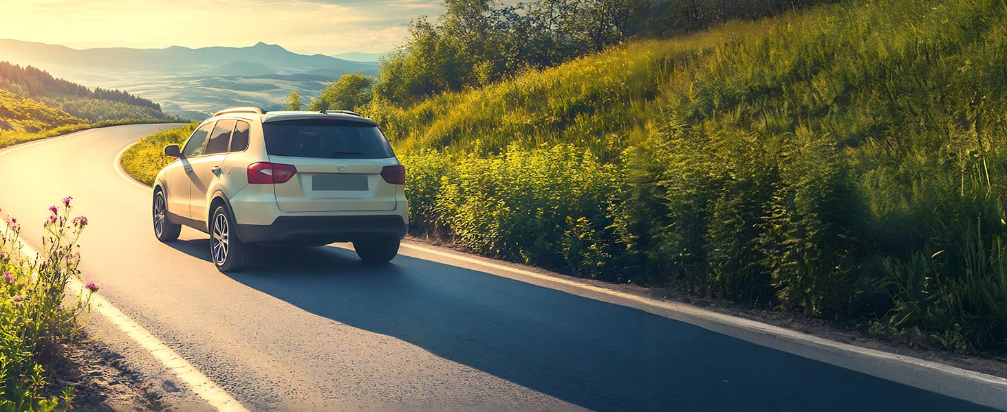 family car run along beautify highway