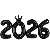TONIFUL 2026 Black Crown Foil Number Balloons 16 Inch Black Number Banner 2026 Graduation Aluminu...