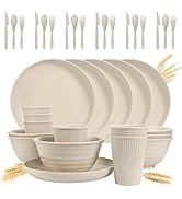 Wheat Straw Dinnerware Sets - SGAOFIEE 36 Piece Unbreakable Dinnerware Sets, Reusable Wheat Straw...