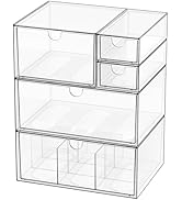 Yashong Desk Organizer Set, Clear Stackable Dustproof Storage Boxes for Desktop, Office, DIY Craf...