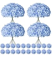 Cherica 100 Pcs Faux Blue Hydrangea Artificial Flowers Bulk, Fake Silk Hydrangea Flowers Heads wi...