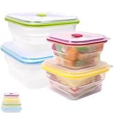 FUSMYE Set of 4 Collapsible Full Silicone Food Storage Containers with Lids, Square Clear Bento L...