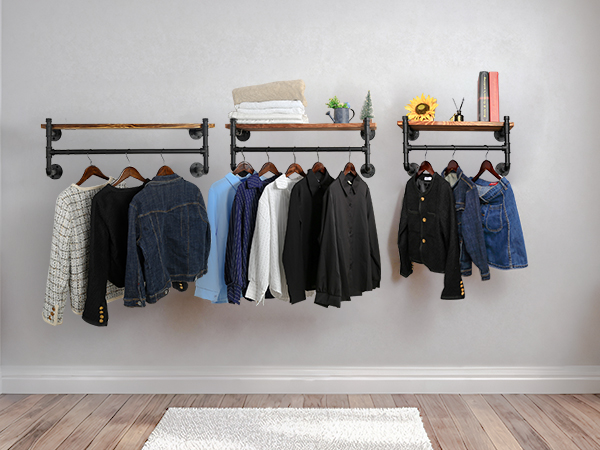 Wall Mounted Clothes Rack with Shelf