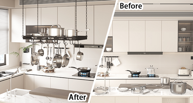 hanging pan racks for kitchen