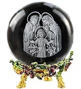 ZEERSHEE 3D Holy Family Crystal Ball with Rose Stand Laser Engraved Glass Statues Religious Gifts...