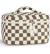 Prite Corduroy Makeup Bag Quilted Makeup Bag Large Floral Cosmetic Bag for Women Cute Travel Toil...
