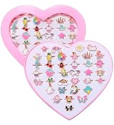 PASEMM 36pcs Little Girl Jewel Rings, Adjustable Unicorn Rings Toys, No Duplication Kids Play Rin...