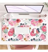QIYI Large Mouse Pad, Pink Floral Desk Mat for Desktop, Women Girls PU Leather Waterproof Gaming ...