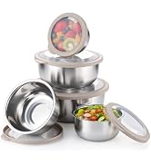 E-far Mixing Bowls with Lids Set of 5, Stainless Steel Nesting Salad Bowls | Metal Bowls for Cook...