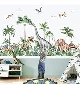decalmile Large Dinosaurs Wall Decals Dino Animal Tropical Palm Tree Wall Stickers Living Room Ba...
