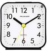 Peakeep Small Battery Operated Analog Travel Alarm Clock Silent No Ticking, Lighted on Demand and...