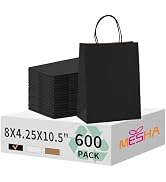 MESHA Gift Paper Bags 600 Pack 8X4.25X10.5 Black Small Shopping Kraft Bags Bulk with Handles Reus...
