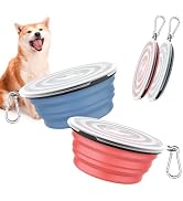 Pawaboo Collapsible Dog Bowls 2 Pack, Silicone Feeding Watering Bowls with Lids & Carabiners for ...