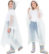 TUNCHMO 2 Pack Kids Rain Ponchos Reusable EVA Ponchos with Drawstring Hood, Waterproof Jacket for...