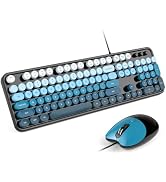 MOFII Wired USB Keyboard and Mouse Combo,Full Size Retro Keyboard Cute Mice | Round Key Typewrite...