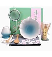 Joyscale Matcha Whisk Set Gradient Blue, Matcha Bowl with Spout 8 Pcs Matcha Kit Set for Making B...