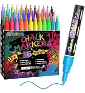 Extra Fine Tip Liquid Chalk Markers for Chalkboard, 36 Colors Window Liquid Chalk Marker Pens wit...